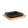 Poêle à griller en fonte 18 cm | Poêle à frire avec dessous de verre | Sauteuse avec planche en bois | Poêle à rôtir pour barbec