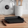 Poêle à griller en fonte 18 cm | Poêle à frire avec dessous de verre | Sauteuse avec planche en bois | Poêle à rôtir pour barbec