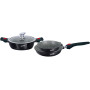 Haussmann Héritage® 4 piéces Batterie de Cuisine 2 poêle 24/28cm+1 sauteuse 28cm avec Couvercle en Verre + 1poignée Amovible/Rev