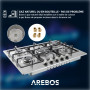 Arebos Table de cuisson à gaz 5 feux | Cuisinière à gaz en acier inoxydable avec protection automatique contre les flammes | Gaz