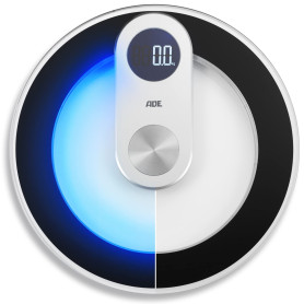 ADE Pèse-personne numérique en verre | résultats très précis | éclairage LED bleu stylé | écran LED | corps rond sans coins ni b