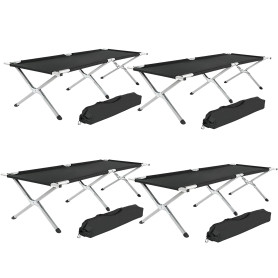 TecTake Lit de camping XL pliable Capacité de 150 kg + sac de transport Plusieurs quantités - (4 x noir | No. 401998)