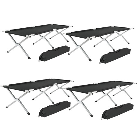 TecTake Lit de camping XL pliable Capacité de 150 kg + sac de transport Plusieurs quantités - (4 x noir | No. 401998)