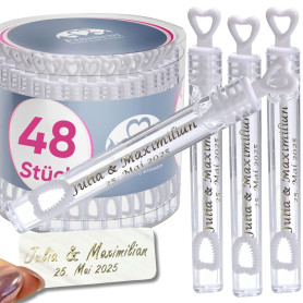 EinsSein personnalisé Bulles de Savon Mariage Lunettes à cœur Blanc 48 pièces | Bulles de Savon avec Autocollant comme Cadeaux i
