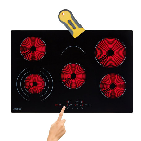 Arebos plaque de cuisson vitrocéramique | 8500 W | 5 foyers | 77cm | autarcique | Table de cuisson électrique | avec Sensor Touc