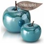ReWu Lot de 2 pommes décoratives en céramique lasurée, couleur bleu pétrole avec brillance et effet nacré