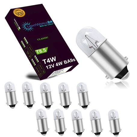 LIGHTWORLD24 10x T4W BA9s lampe de stationnement lampe de voiture 12V 4W poires voiture parking lumière éclairage intérieur écla
