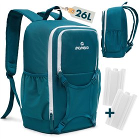 MOMEVO Sac à dos isotherme imperméable de 26 l avec 2 packs réfrigérants - Refroidit jusqu'à 8 h - Avec répartition pratique - I