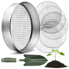 HappySeed Tamis de Jardin Rond 30 cm avec 5 Tamis interchangeables - Tamis à Compost en Acier Inoxydable pour la Terre