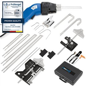 Découpeur de polystyrène BAUTEC Styrocutter 250 watts » Set 20 » Fonctionnement continu » Couteau Chaud électrique » réchauffeme