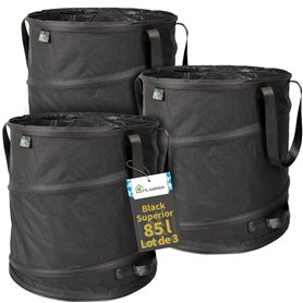 TTL Garden Black Supererior - Lot de 3 sacs de jardin Pop Up - 85 l - Double fond - 260 g/m² - Extra stables - Oxford 600D - 85
