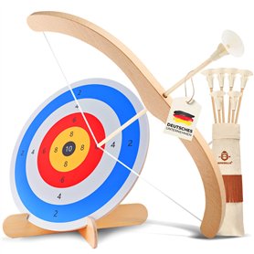 BOWRILLA® Arc et flèches en bois pour enfants avec 6 flèches à ventouse