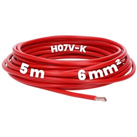 Kalitec Câble H07V-K 6 mm² Rouge - 5 m - Flexible - Toron - Câblage à Fils Fins - Monofil pour Armoire de Commande - Fil de Comm