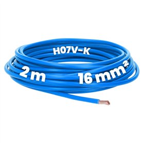 Kalitec Câble H07V-K 16 mm² Bleu - 2 m - Flexible - Toron - Câblage à Fils Fins - Pour Armoire de Compteur et de Commande
