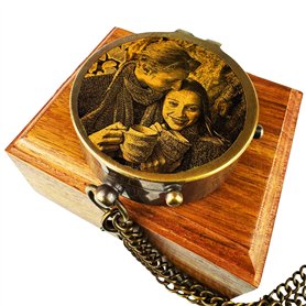 Boussole personnalisée avec photo gravée photo et texte au choix - Étui en cuir en laiton - Idée cadeau - Aspect poli ou vintage