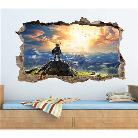 ADGUH Stickers muraux Zelda 3d trou brisé sticker mural sticker mural jeu vidéo Décoration murale de chambre d'enfant 60 * 90cm