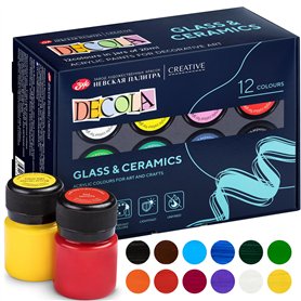 Decola - Kit de Peinture pour Porcelaine - 12x20ml Permanent pour Verre et Céramique - Haut Pouvoir Couvrant sur les Surfaces Fo