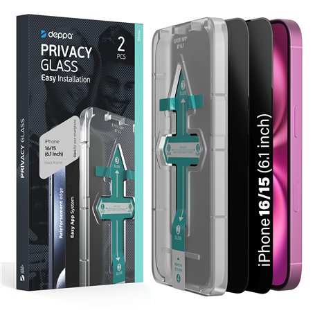 Deppa |2 pièces| Verre Trempé Anti Espion Iphone 15/Iphone 16 (6.1') [Couverture Complète] Avec Kit d’Installation Facile - Film