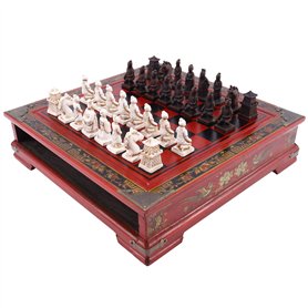 Peukerty checs en Bois Chinois en Terre Cuite Guerriers checs en Bois Do Sculpture ReSine Chessman NoL Anniversaire Premium: d'e