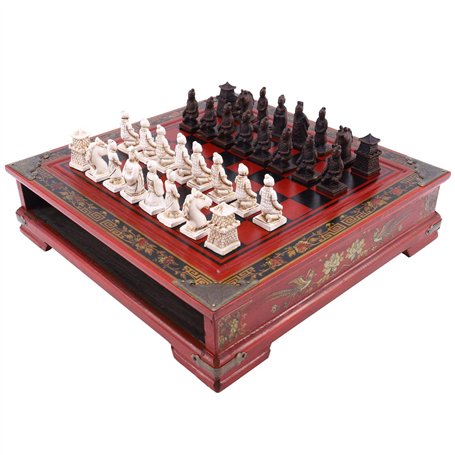 Peukerty checs en Bois Chinois en Terre Cuite Guerriers checs en Bois Do Sculpture ReSine Chessman NoL Anniversaire Premium: d'e