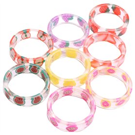 Losueeun Lot de 8 bagues fruitées en résine - Jolies bagues en plastique transparent - pour femmes