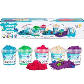 750g de Sable Magique pour les Enfants Lot de 5 Couleurs de Sable avec 5 Moules dans les Seaux Réutilisables Jeu de Sable à mode