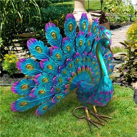 Klusj Belle Statue de Paon Décorative en Métal pour Extérieur - Sculpture 3D pour Jardin