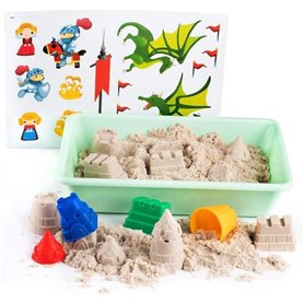 1kg de Sable Magique avec les Moules Chateau Fort Jouet avec Bac à Sable - Sable à Modeler pour les enfants pour les Jeux de Sab