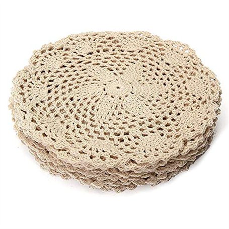 Lobamop Lot de 12 Sets de Table en Coton Vintage Ronds à la Main en Dentelle crochetée - Décoration de Table