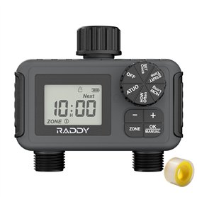 Raddy WS-5 Programmateur d'arrosage à 2 sorties pour tuyau d'arrosage