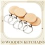 LEWITORS Lot de 50 porte-clés ronds en bois - 40 mm - Pour bricolage - Prêt à écrire au laser