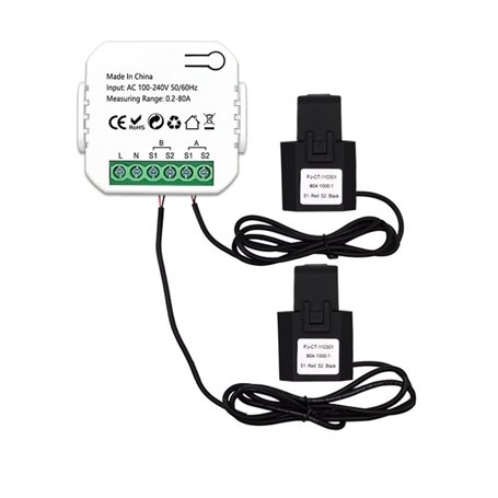 Fowecry Compteur D'Énergie Tuya Smart ZigBee 2 Voies Bidirectionnel avec Pince de Capteur de Courant App Moniteur Puissance 100-