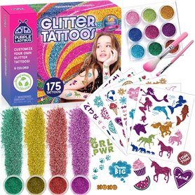 Purple Ladybug Kit Tatouage Temporaire Comprenant 175 Motifs et 9 Couleurs Pailletées - Tatouage Paillette - Motifs Sirène