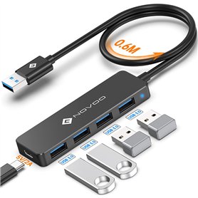 NOVOO Hub USB 3.0 4 Data Ports Ultra Fin Multiport Type A 5Gbps Micro USB Port d'alimentation pour Macbook