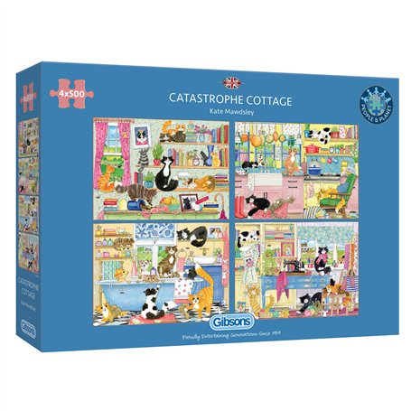 Catastrophe Cottage – Puzzle de 4 x 500 pièces | Puzzle multi-boîtes | Puzzle durable pour adultes | Planche 100 % recyclée de q