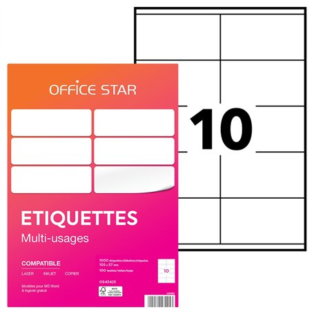 OFFICE STAR Étiquettes Autocollantes Imprimante A4 Blanches 6500