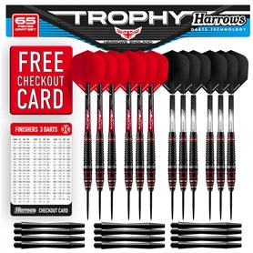 Harrows Trophy Jeu de fléchettes 65 pièces : 12 fléchettes haute performance avec pointe en acier avec prise en main de qualité