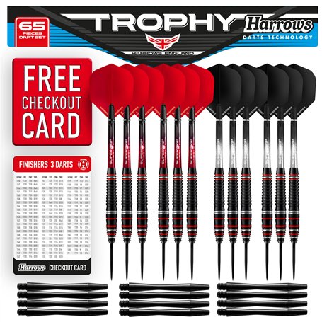 Harrows Trophy Jeu de fléchettes 65 pièces : 12 fléchettes haute performance avec pointe en acier avec prise en main de qualité
