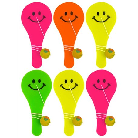 HENBRANDT Lot de 12 mini raquettes et jeux de balle avec visage souriant