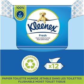 KLEENEX Fresh - Papier Toilette Humide (12 paquets de 42 feuilles) - jetable dans les toilettes - 100% fibres naturelles - sans