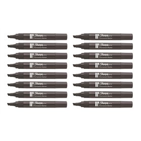 Sharpie Marqueurs permanents W10 - Pointe biseautée biseautée - Encre noire - Lot de 16