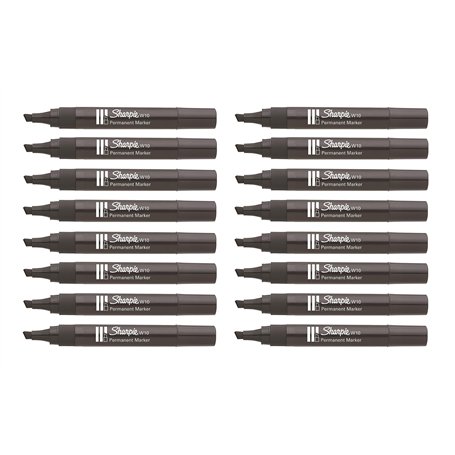 Sharpie Marqueurs permanents W10 - Pointe biseautée biseautée - Encre noire - Lot de 16