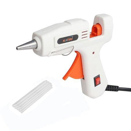 KATSU Pistolet à Colle Chaude 20W avec 12 Bâtons de Colle 7 mm x 150 mm Chauffage Rapide Pistolet Colle pour DIY l'Artisanat