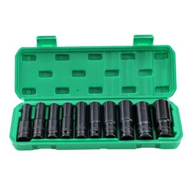 KATSU 1/2" Jeu de Douilles Profondes Impact 10 Pièces 8mm-24mm Métrique Clé Jeu de Douilles à Chocs Profondes