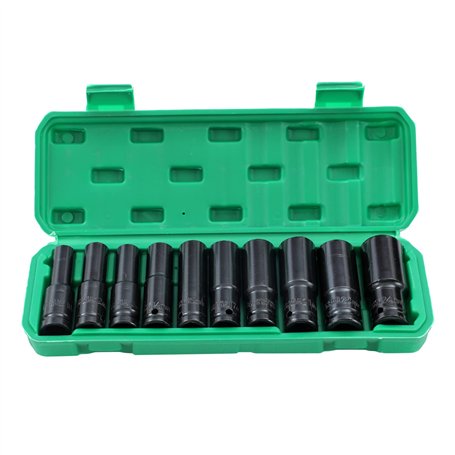 KATSU 1/2" Jeu de Douilles Profondes Impact 10 Pièces 8mm-24mm Métrique Clé Jeu de Douilles à Chocs Profondes