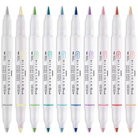 Zebra Mildliner Lot de 10 surligneurs pinceaux et marqueurs à double extrémité Couleurs assorties