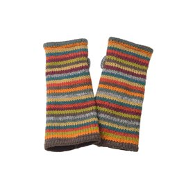 Pachamama Chauffe-poignets en laine pour femme - Doublure polaire - Rayures multicolores - Taille unique - Fait à la main - Ther