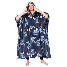 Disney Pull Plaid Femme Stitch Plaid à Manche en Polaire Sweat Poncho Polaire Oversize Long Taille Unique Adulte Ado