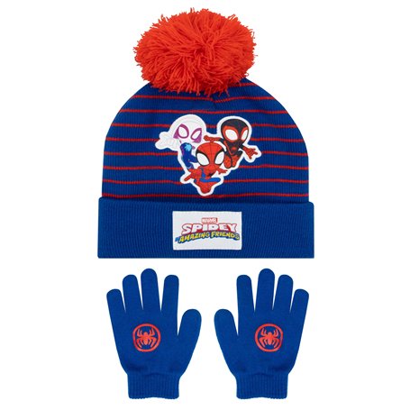 Marvel Bonnet Spiderman | Spidey Et Ses Amis Extraordinaires Gant Et Bonnet Enfant | Bonnet Et Gant Hiver | Taille Unique Bleu