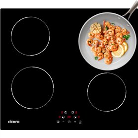 Ciarra Plaque à Induction 4 Foyers 6000W - Commande Tactile LED - 9 Niveaux de Puissance- Minuteur - Verrouillage Enfant - Plaqu